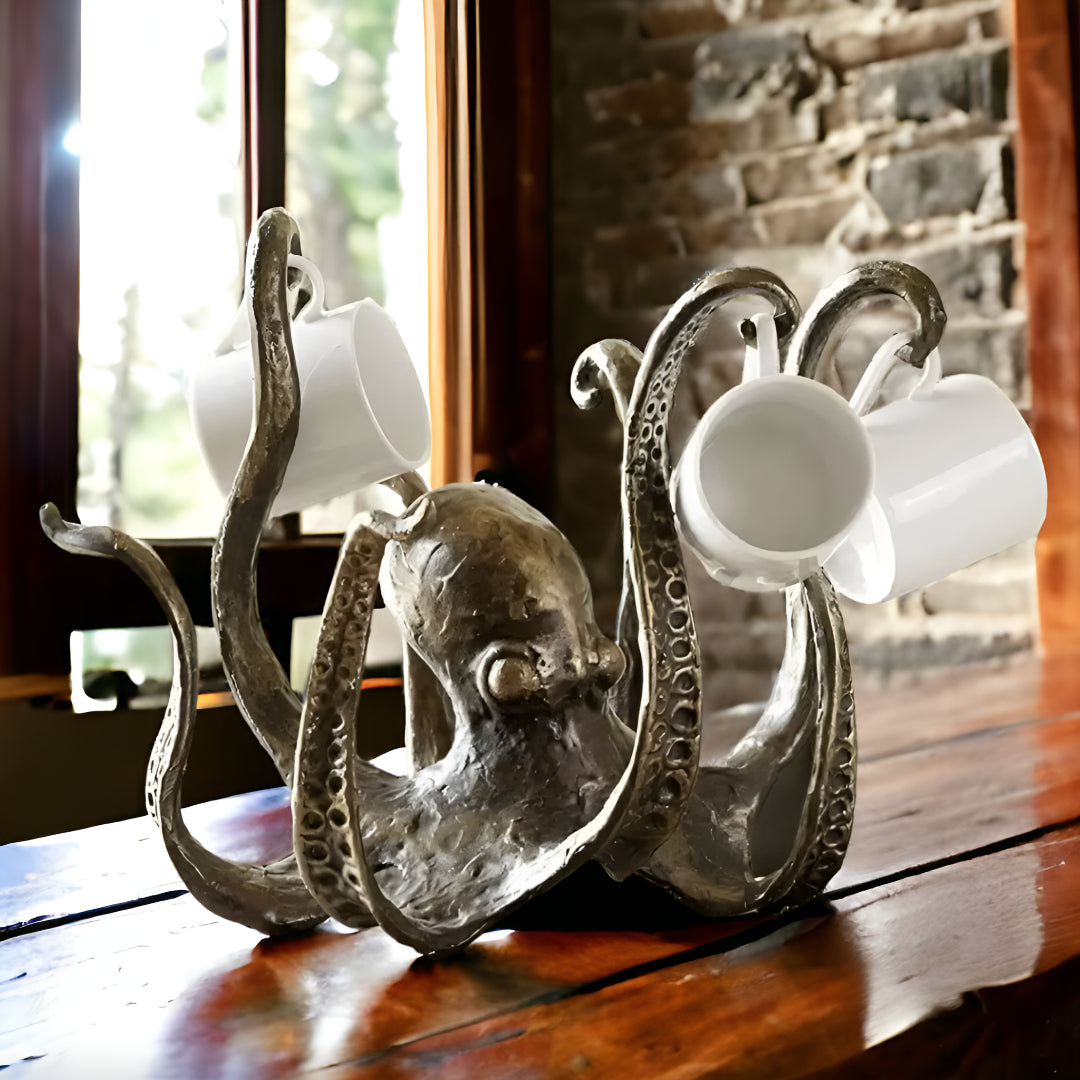 Mug Holder Stand With Rustic Octopus Design