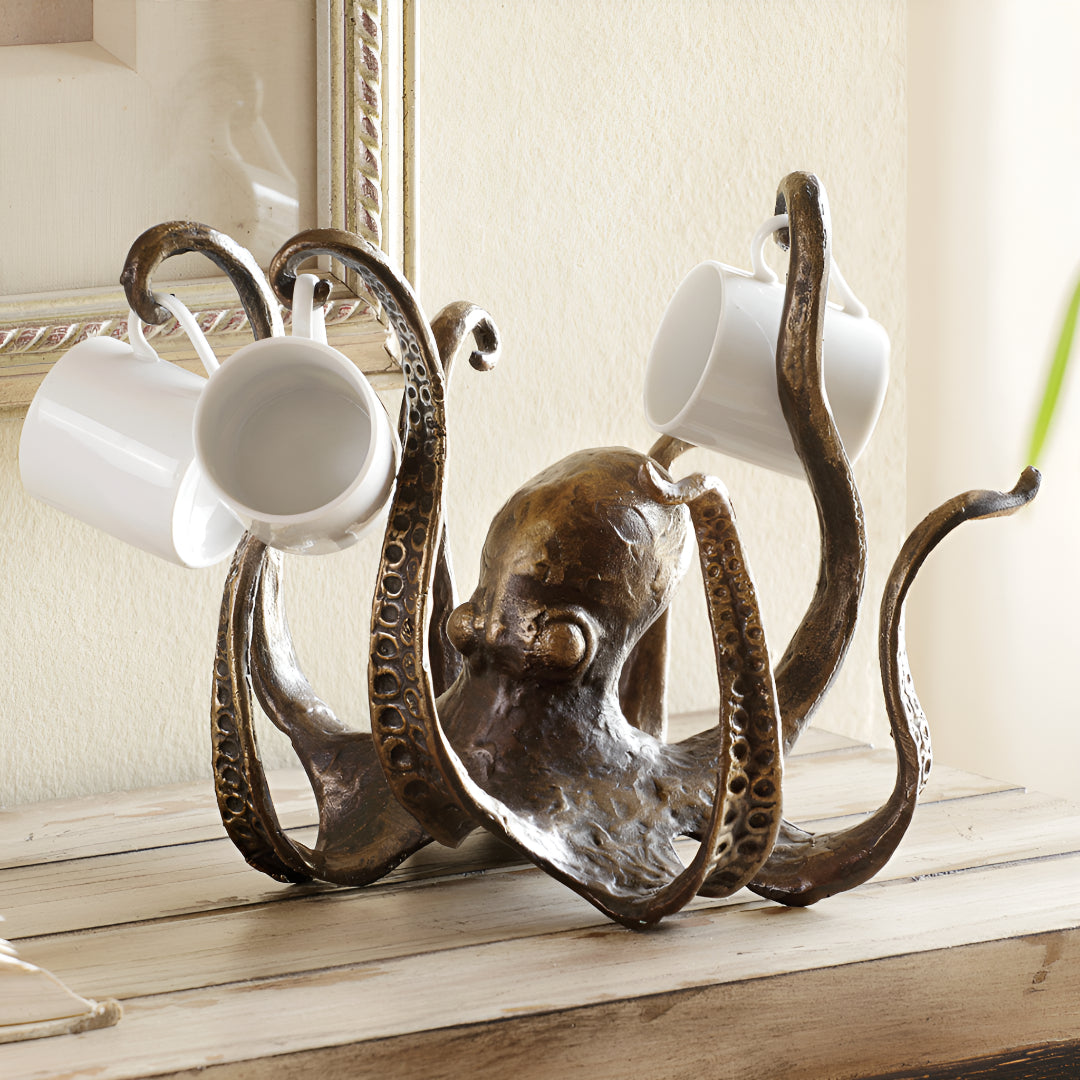 Mug Holder Stand With Rustic Octopus Design