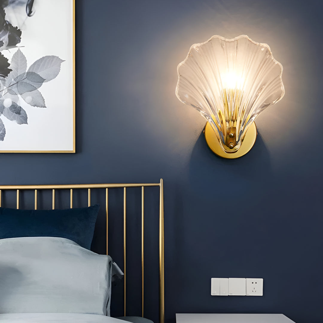 Shell Styled Glass Wall Light Sconce For Bedroom And Living Room
